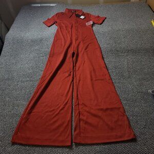 Suzie Kondi Dashuri Ponte Jumpsuit Womens Small Rust Red Velour Wide